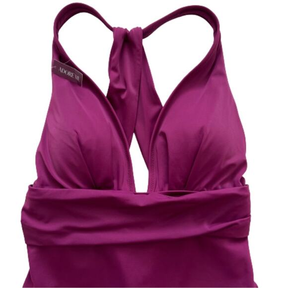 Adore Me Swimsuit One Piece Monroe Contour Purple Halter V-Neck Ruched Large NEW - Picture 3 of 9